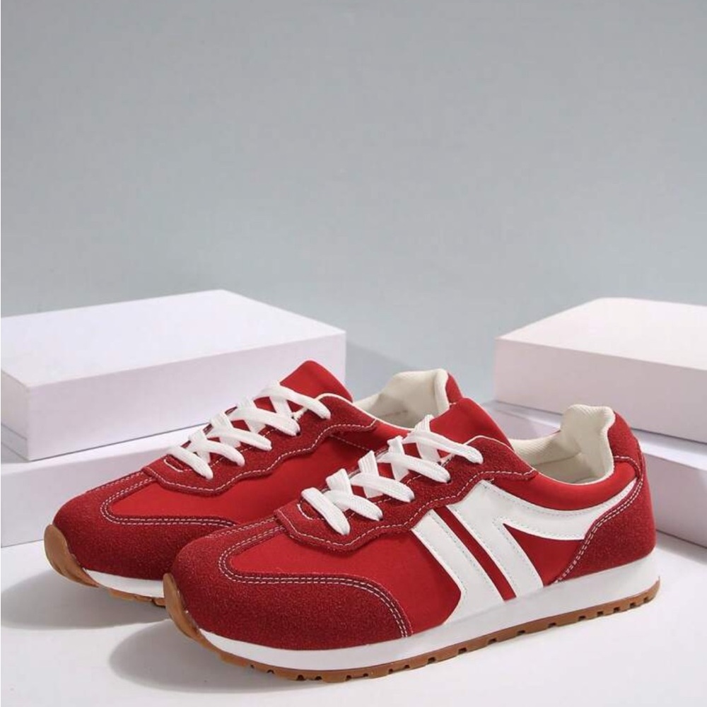 Women's Lace-Up Patchwork Fleece Thick Sole Sneakers, New Lightweight - Picture 2 of 5